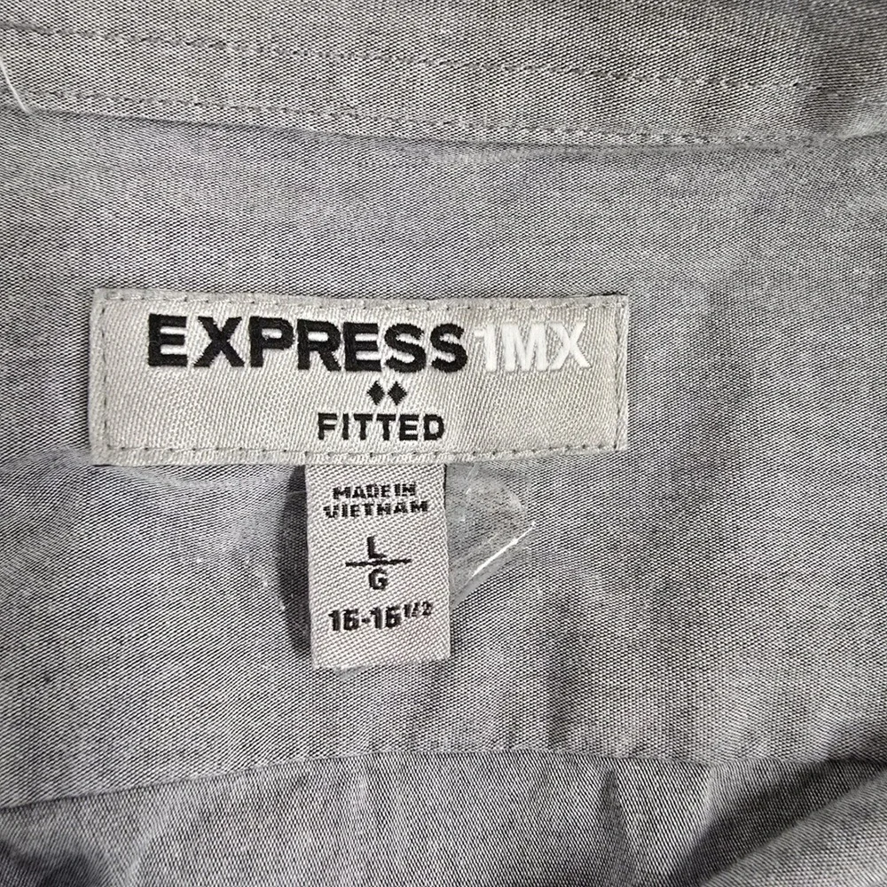 Express 1MX Mens Fitted Button Down Shirt‎ Gray Long Sleeve Dress Shirt Size L